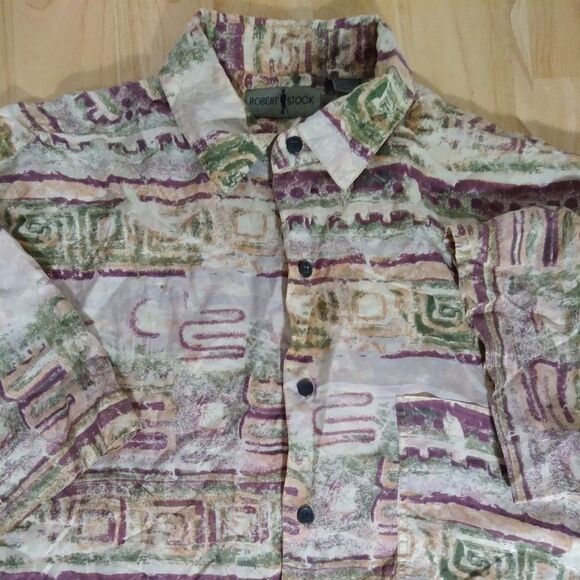 Vintage Robert Stock Abstract Pattern Silk Shirt - Picture 1 of 8